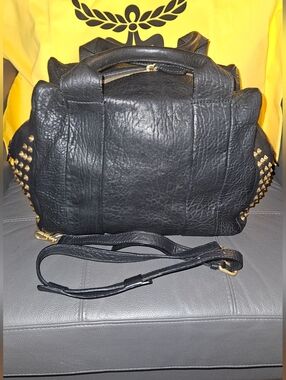 MCM Black Studded Leather Satchel Bag -  Crossbody